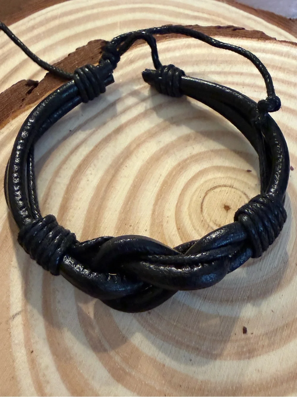 Black Braided Leather Knot Bracelet for Men